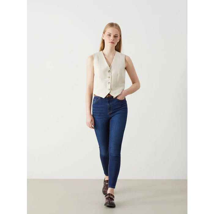 LCW Jeans İNDİGO Beli Kemerli Jüpiter Süper Skinny Fit Kadın Jean Pantolon