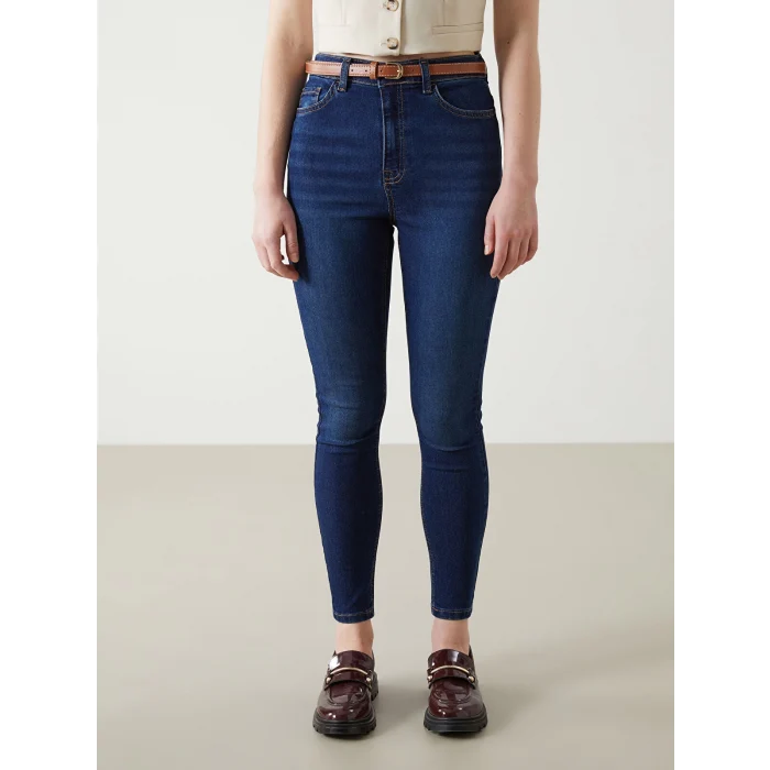 LCW Jeans İNDİGO Beli Kemerli Jüpiter Süper Skinny Fit Kadın Jean Pantolon