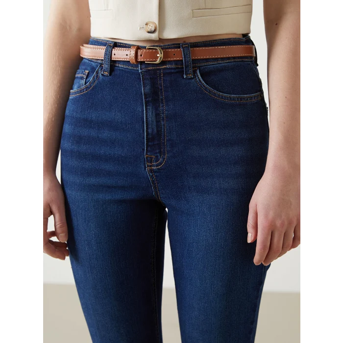 LCW Jeans İNDİGO Beli Kemerli Jüpiter Süper Skinny Fit Kadın Jean Pantolon