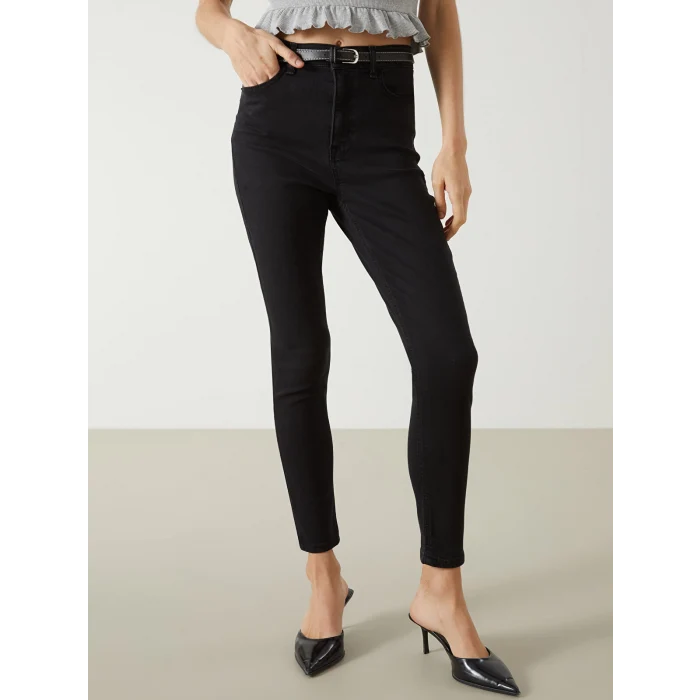 LCW Jeans SİYAH Beli Kemerli Jüpiter Süper Skinny Fit Kadın Jean Pantolon