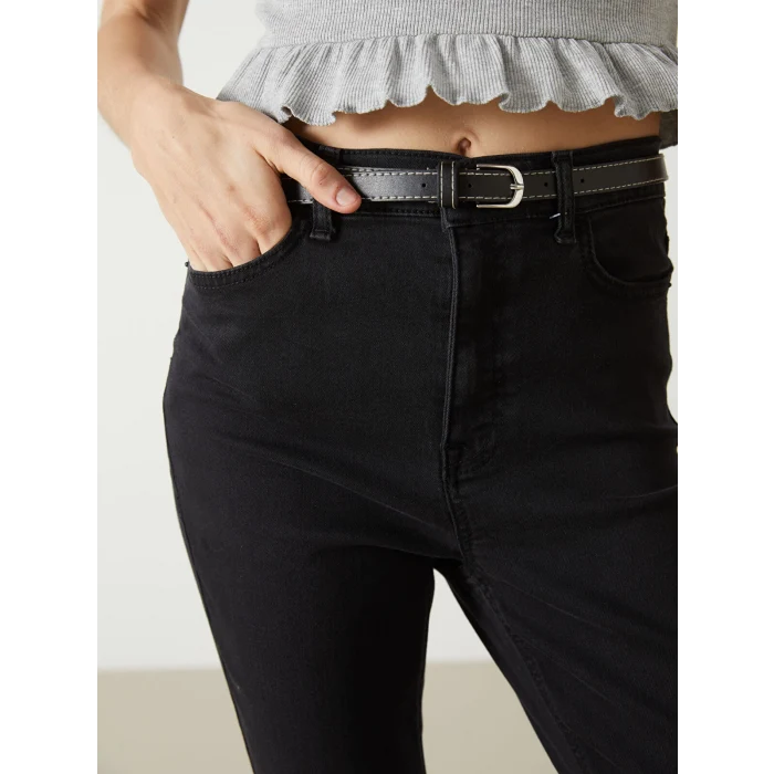 LCW Jeans SİYAH Beli Kemerli Jüpiter Süper Skinny Fit Kadın Jean Pantolon