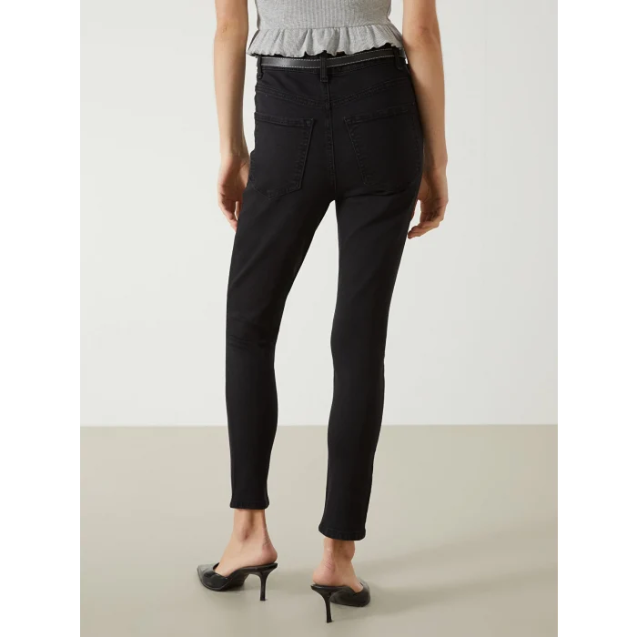 LCW Jeans SİYAH Beli Kemerli Jüpiter Süper Skinny Fit Kadın Jean Pantolon