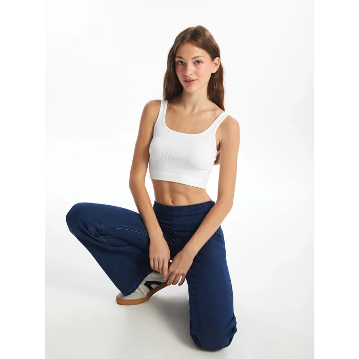 XSIDE ACTIVE BEYAZ U Yaka Crop Kadın Sporcu Atleti