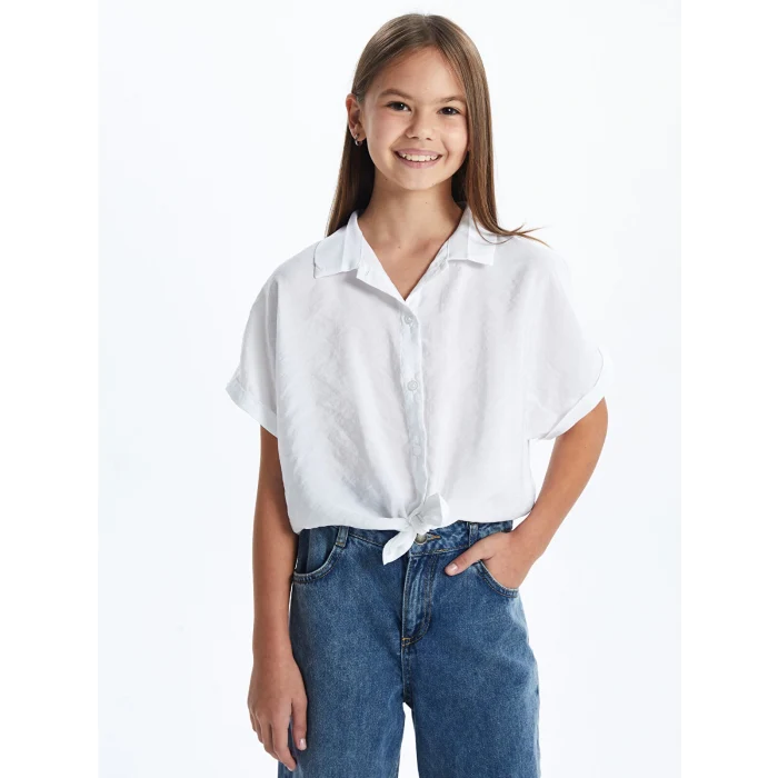 LCW Kids BEYAZ Basic Kısa Kollu Kız Çocuk Crop Gömlek