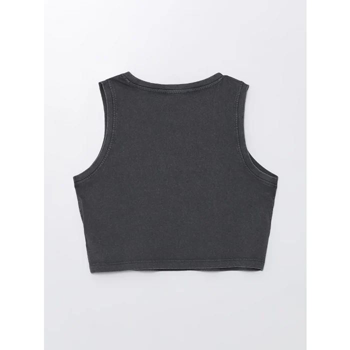 XSIDE ANTRASİT Bisiklet Yaka Baskılı Kadın Crop