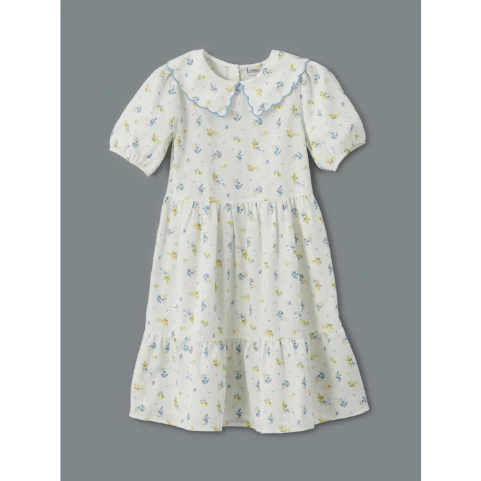 LCW Kids EKRU Bebe Yaka Çiçekli Kız Çocuk Elbise
