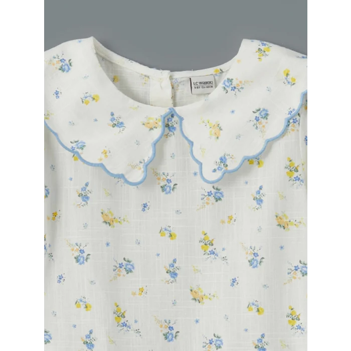 LCW Kids EKRU Bebe Yaka Çiçekli Kız Çocuk Elbise