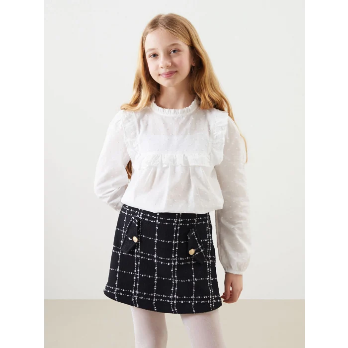 LCW Kids EKRU Bisiklet Yaka Dokulu Kız Çocuk Bluz