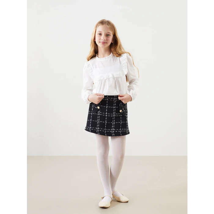 LCW Kids EKRU Bisiklet Yaka Dokulu Kız Çocuk Bluz