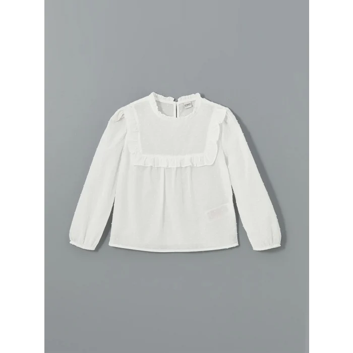 LCW Kids EKRU Bisiklet Yaka Dokulu Kız Çocuk Bluz