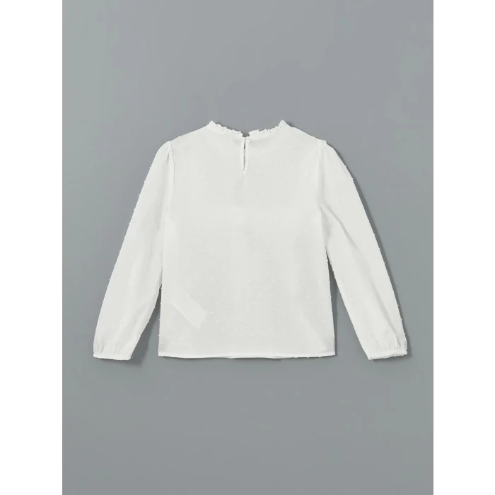 LCW Kids EKRU Bisiklet Yaka Dokulu Kız Çocuk Bluz