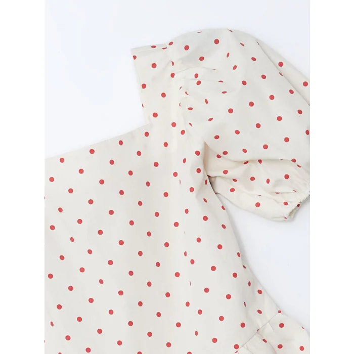 LCW Kids EKRU Kare Yaka Puantiyeli Kız Çocuk Elbise