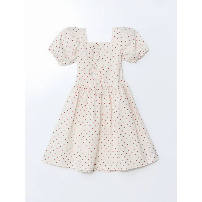 LCW Kids EKRU Kare Yaka Puantiyeli Kız Çocuk Elbise