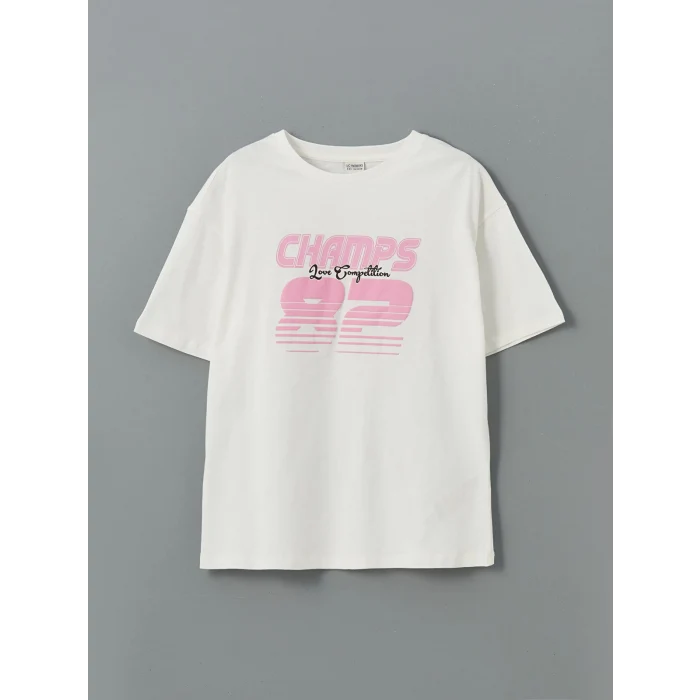 LCW Kids EKRU Bisiklet Yaka Kız Çocuk Tişört ve Tayt