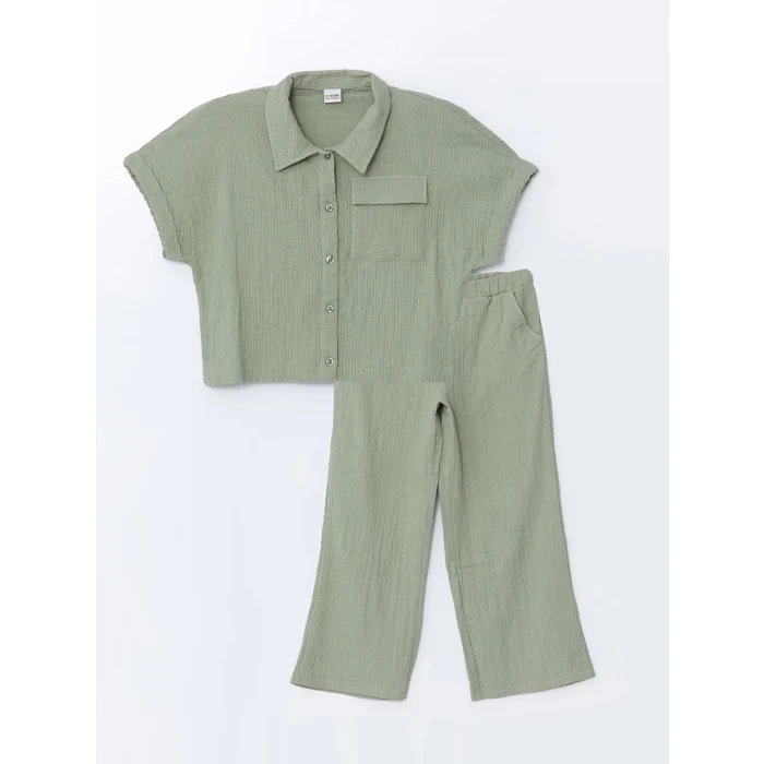 LCW Kids HAKİ Kısa Kollu Kız Çocuk Gömlek ve Pantolon