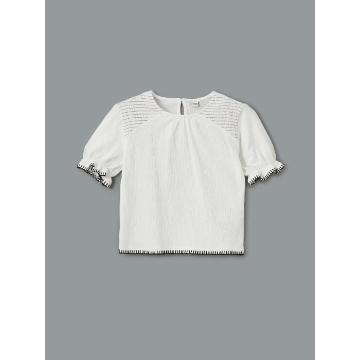 LCW Kids EKRU Bisiklet Yaka Kız Çocuk Tişört