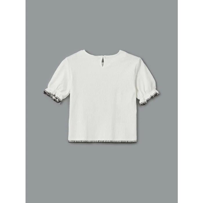 LCW Kids EKRU Bisiklet Yaka Kız Çocuk Tişört