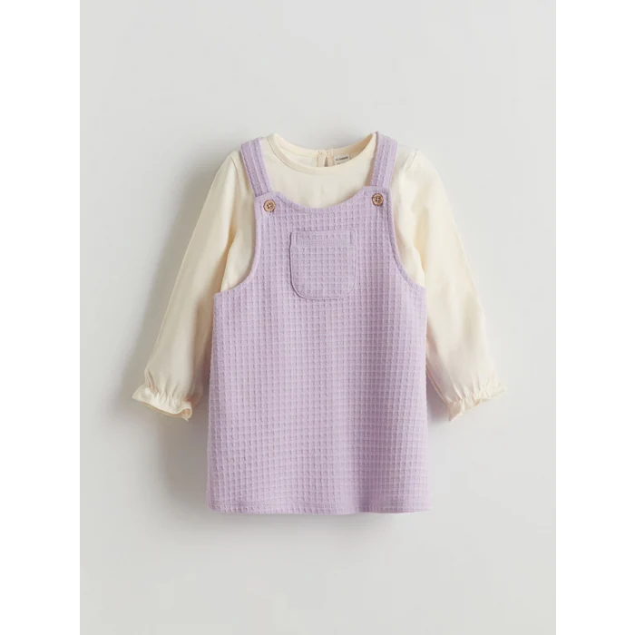 LCW baby EKRU Penye Kız Bebek Salopet ve Tişört 2li