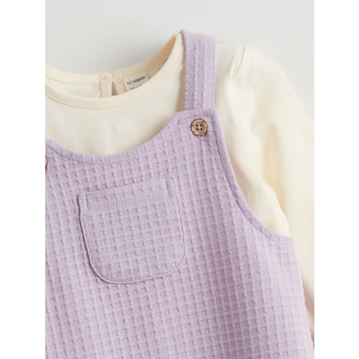 LCW baby EKRU Penye Kız Bebek Salopet ve Tişört 2li