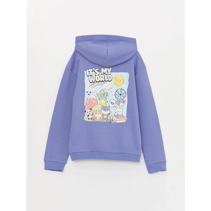 LCW Kids LİLA Kapüşonlu Baskılı Uzun Kollu Kız Çocuk Sweatshirt ve Eşofman Altı