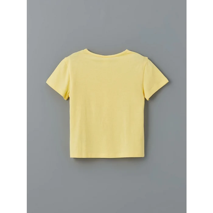 LCW Kids SARI Bisiklet Yaka Baskılı Kız Çocuk Tişört ve Tayt 2li