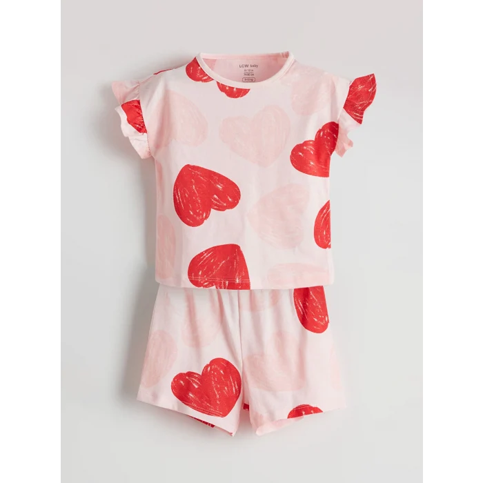 LCW baby PEMBE Kalp Baskılı Kız Bebek Şortlu Pijama Takım