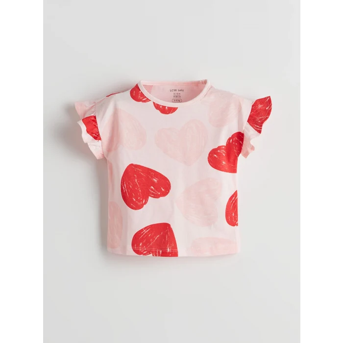 LCW baby PEMBE Kalp Baskılı Kız Bebek Şortlu Pijama Takım