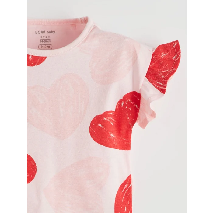 LCW baby PEMBE Kalp Baskılı Kız Bebek Şortlu Pijama Takım