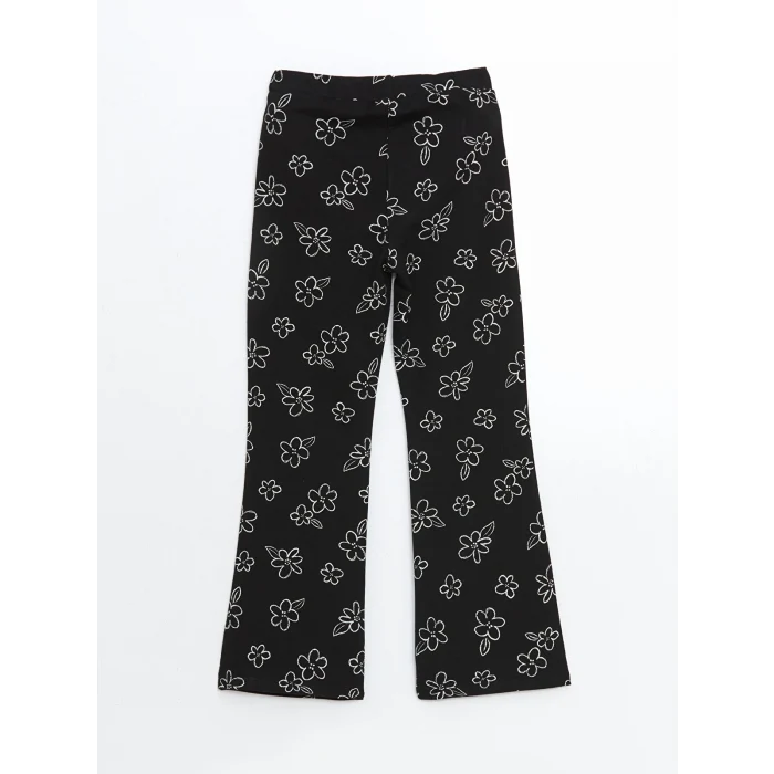 LCW Kids SİYAH Beli Lastikli Çiçekli İspanyol Paça Kız Çocuk Tayt