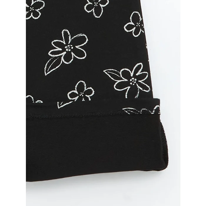 LCW Kids SİYAH Beli Lastikli Çiçekli İspanyol Paça Kız Çocuk Tayt