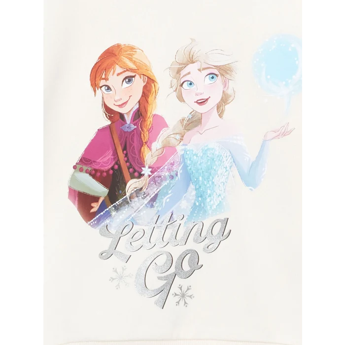 LCW Kids EKRU Bisiklet Yaka Elsa Baskılı Kız Çocuk Sweatshirt ve Tayt 2li Takım