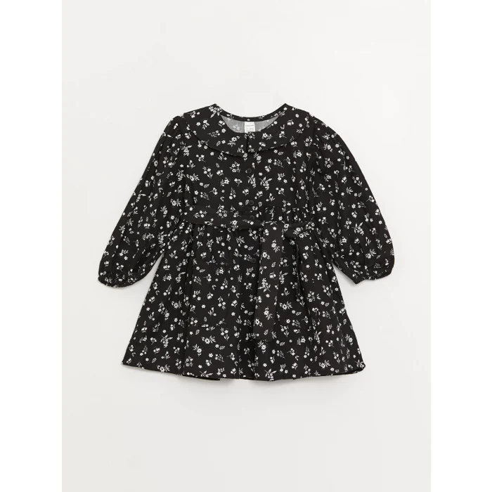 LCW baby SİYAH Gömlek Yaka Desenli Kız Bebek Elbise