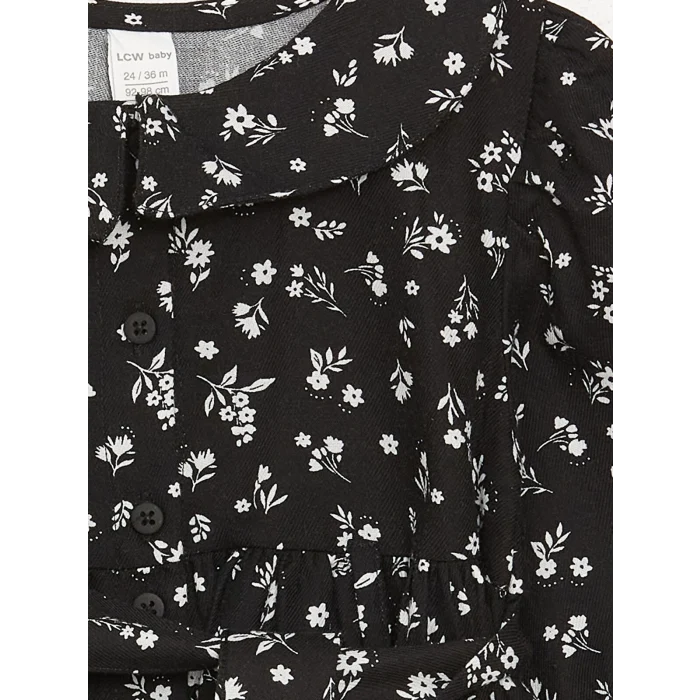 LCW baby SİYAH Gömlek Yaka Desenli Kız Bebek Elbise