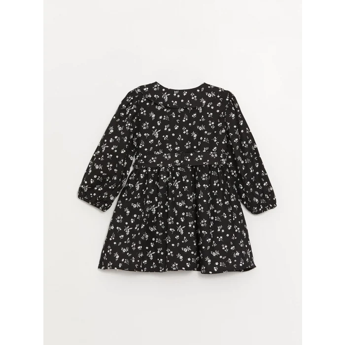LCW baby SİYAH Gömlek Yaka Desenli Kız Bebek Elbise