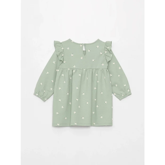 LCW baby YEŞİL Bisiklet Yaka Desenli Kız Bebek Elbise