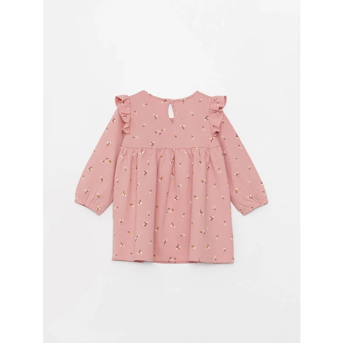 LCW baby PEMBE Bisiklet Yaka Desenli Kız Bebek Elbise