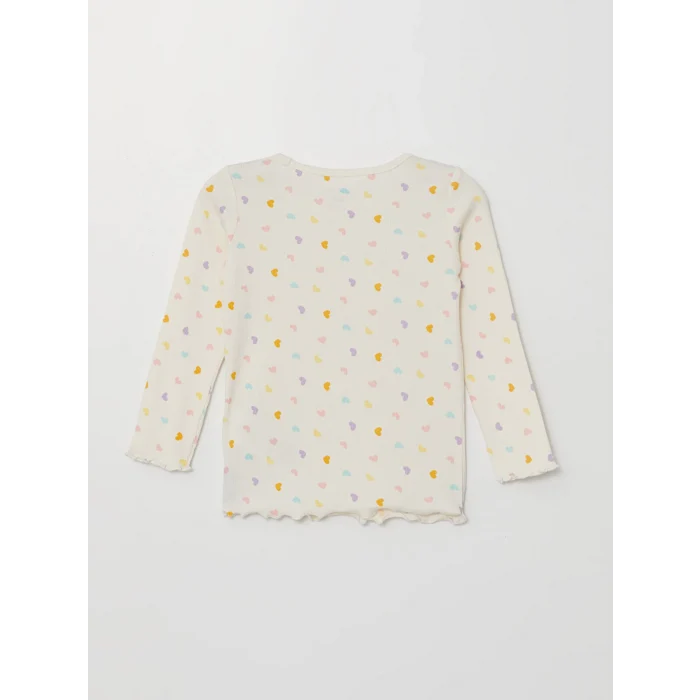 LCW baby EKRU Bisiklet Yaka Uzun Kollu Baskılı Kız Bebek Pijama Takımı