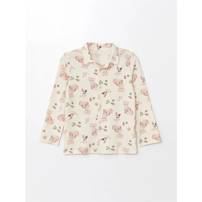 LCW baby EKRU Gömlek Yaka Uzun Kollu Kız Bebek Pijama Takımı