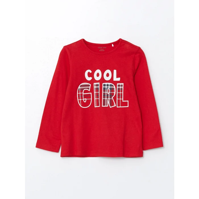 LCW baby KIRMIZI Bisiklet Yaka Uzun Kollu Yılbaşı Temalı Kız Bebek Pijama Takımı