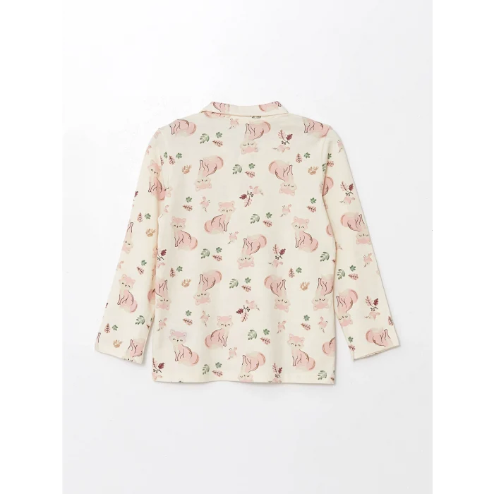 LCW baby EKRU Gömlek Yaka Uzun Kollu Kız Bebek Pijama Takımı