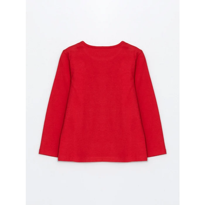 LCW baby KIRMIZI Bisiklet Yaka Uzun Kollu Yılbaşı Temalı Kız Bebek Pijama Takımı