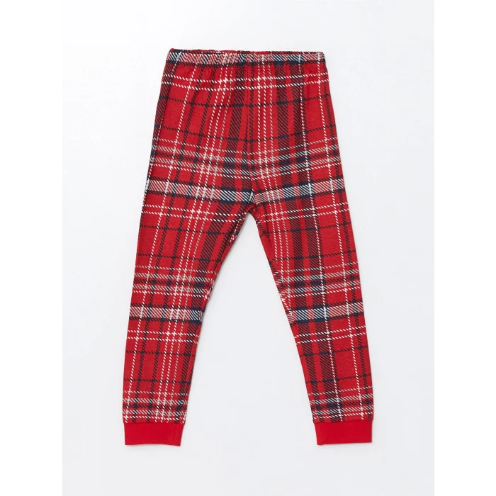 LCW baby KIRMIZI Bisiklet Yaka Uzun Kollu Yılbaşı Temalı Kız Bebek Pijama Takımı