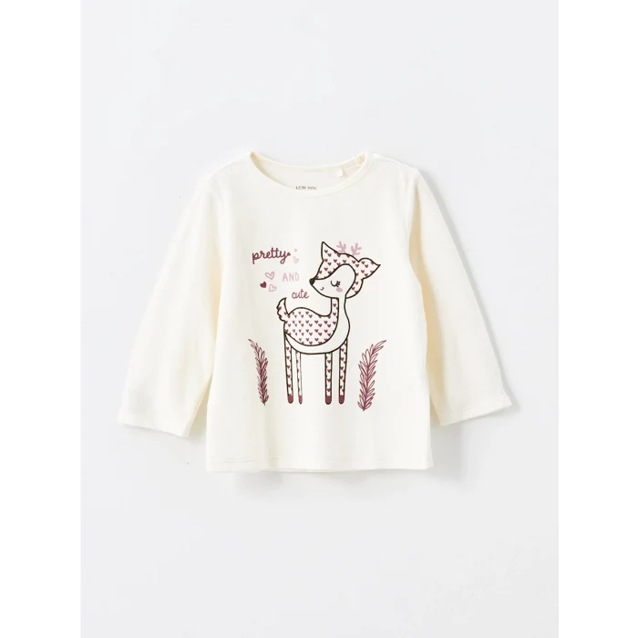 LCW baby EKRU Bisiklet Yaka Kadife Kız Bebek Pijama Takımı