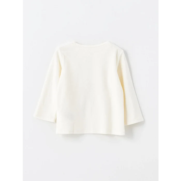 LCW baby EKRU Bisiklet Yaka Kadife Kız Bebek Pijama Takımı