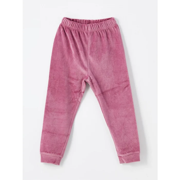 LCW baby EKRU Bisiklet Yaka Kadife Kız Bebek Pijama Takımı