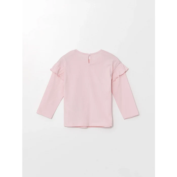 LCW baby PEMBE Bisiklet Yaka Uzun Kollu Baskılı Kız Bebek Pijama Takımı