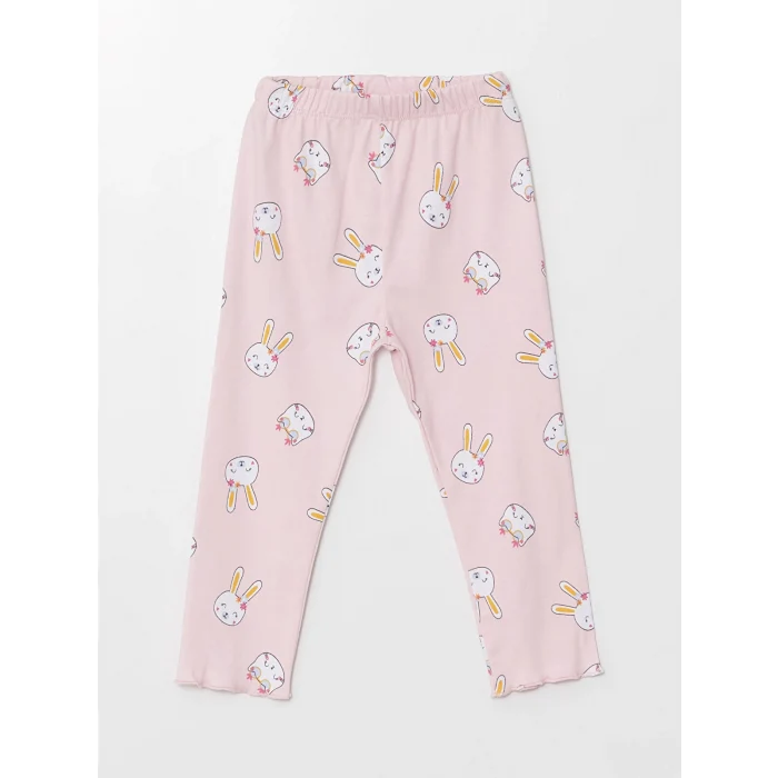 LCW baby PEMBE Bisiklet Yaka Uzun Kollu Baskılı Kız Bebek Pijama Takımı