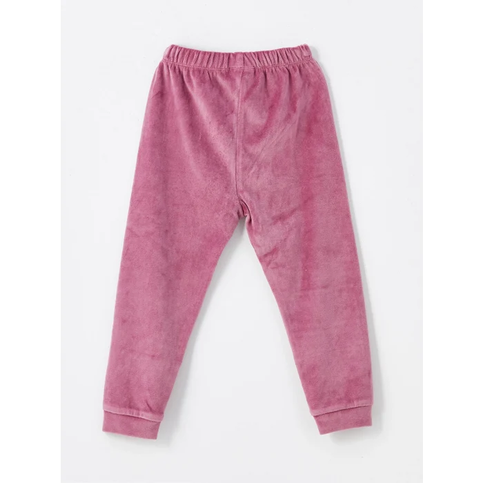 LCW baby EKRU Bisiklet Yaka Kadife Kız Bebek Pijama Takımı