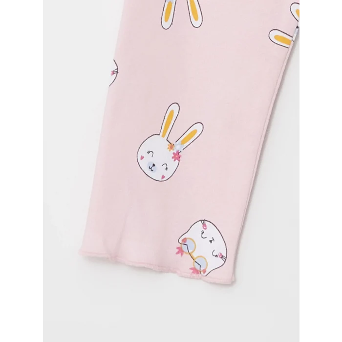 LCW baby PEMBE Bisiklet Yaka Uzun Kollu Baskılı Kız Bebek Pijama Takımı