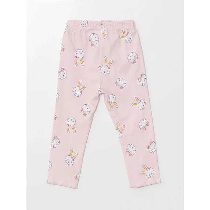 LCW baby PEMBE Bisiklet Yaka Uzun Kollu Baskılı Kız Bebek Pijama Takımı